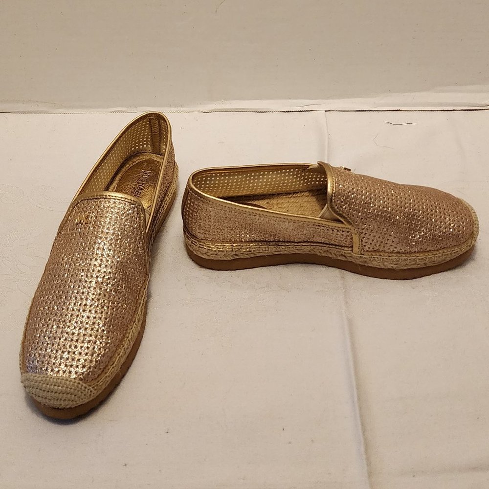 BNWOT Size 6.5 Unworn Michael Kors Woven Gold Metallic Espadrille Flats New